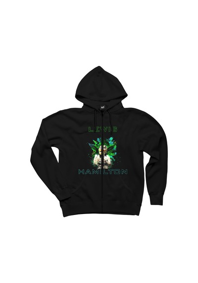 F1 Lewis Hamilton Green Siyah Fermuarlı Kapşonlu Sweatshirt