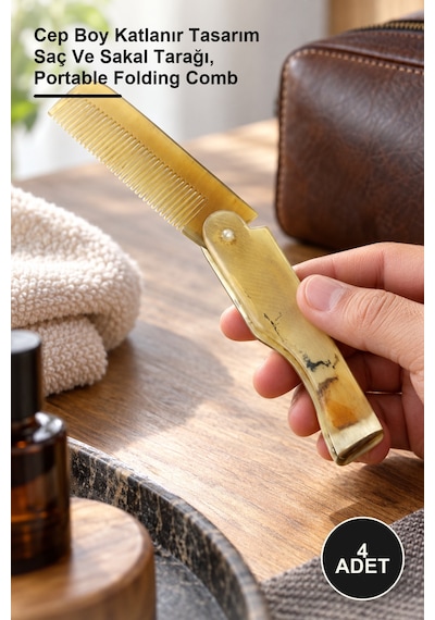 4 Adet Katlanabilir Kemik Tarak Cep Boy Katlanır Tasarım Saç Ve Sakal Tarağı, Portable Folding Comb