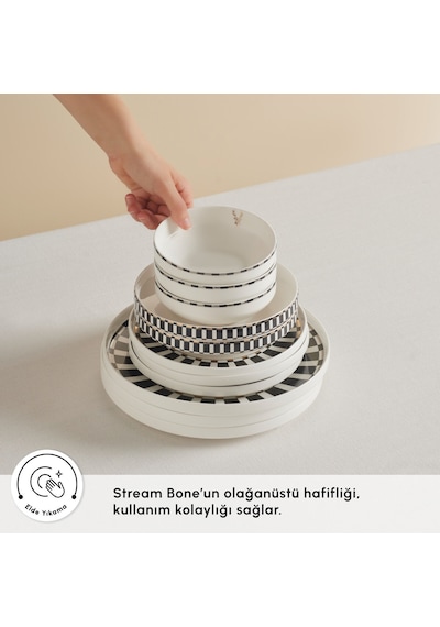 Karaca Stream Bone Aries Plus 24 Parça 6 Kişilik Yemek Takımı Beyaz