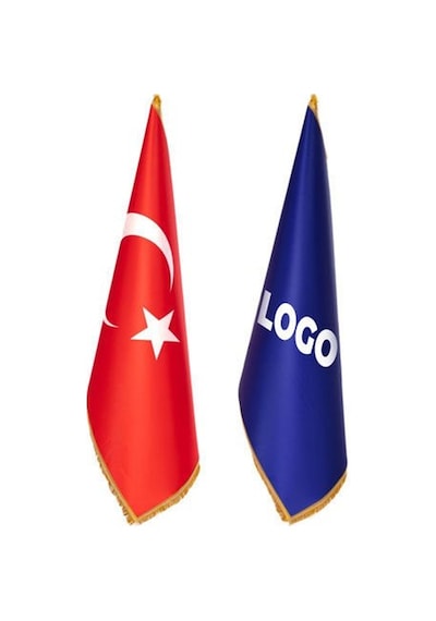 Türk Makam Bayrağı Ve Logolu Makam Bayrağı Direksiz Ve Simli Tek Ebat