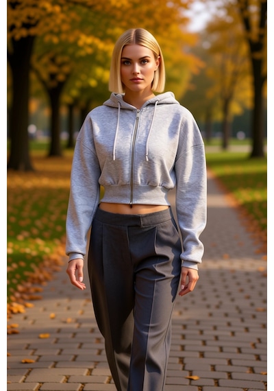Benerly Kadın Kapüşonlu Fermuarlı Uzun Kollu Örme Sweatshirt Fonksiyonel Gri Melanj