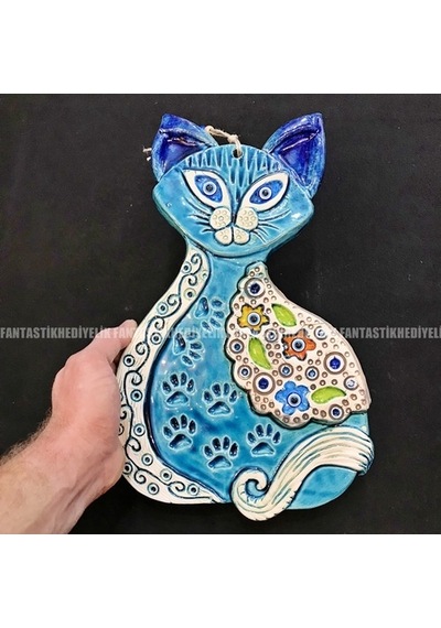 Kedi Seramik No:4 Nazar Boncuk Bahçe Balkon Dekor Kapı Duvar Süs