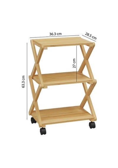 Digithome Bambu 3 Raflı Tekerlekli Sehpa Düzenleyici Raf Çok Amaçlı Organizer Db-0023 Kahverengi