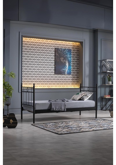 Alpas Metal Sofa Sedir 90x200 Siyah Ahşap Latalı