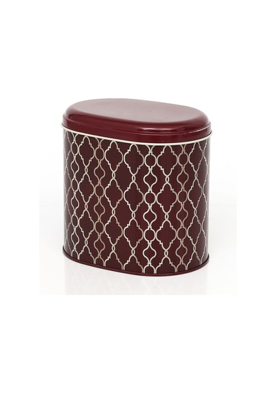 Trellis Old Burgundy Desenli Oval Metal Saklama Kabı 14 x 12 x 13 CM 1.4 L