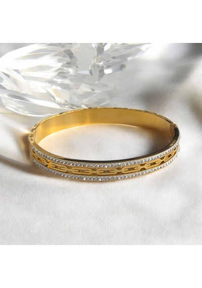 Kırmızı Sanat Evi Gold Sıralı Taşlı Zincir Detaylı Kadın Çelik Kelepçe