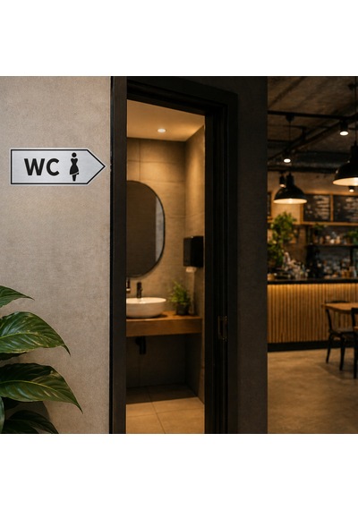 Wc Yön Tabelası Metal Levha 20x10 Cm Gümüş Renk Tuvalet Yönlendirme Levhası Sağ Ok Bayan
