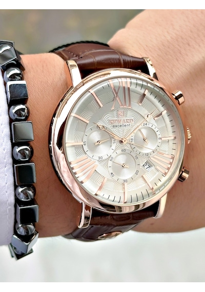Reward Marka Deri Kordon Orjinal Klips Su Geçirmez Erkek Kol Saati + Bileklik Rose Gold - Gold