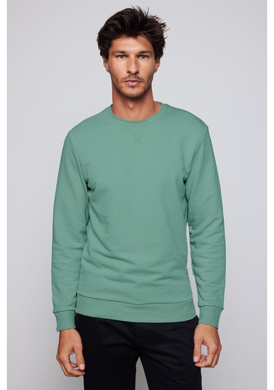 Tudors Unisex Relax Fit Rahat Kesim Pamuklu Basic Yeşil Bisiklet Yaka Sweatshirt-32060-yeşil Yeşil