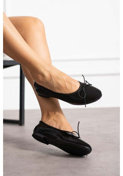 Zenneshoes Kadın Günlük Molly Leopar Yuvarlak Burun Balerin Babet Siyah Rugan