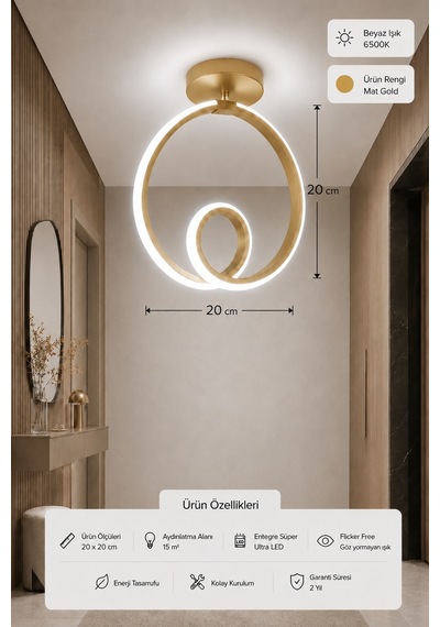 Ovira Led Plafonyer Avize Beyaz Işık Eskitme
