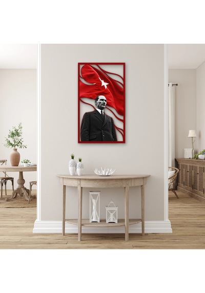 Ay Yıldızlı Bayrak Ve Atatürk Portresi - Metal Tablo - Dec0287 74 X 125 Cm Çok Renkli