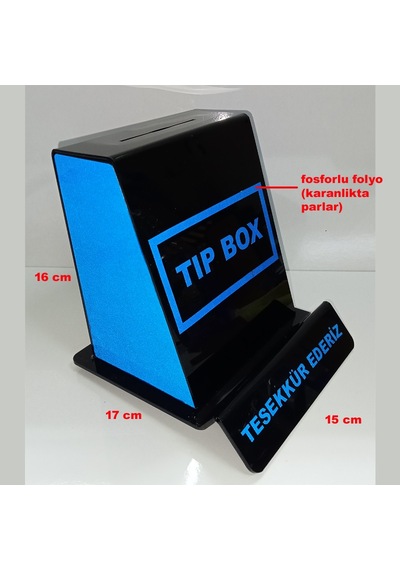 Tip Box Bahşiş Kutusu, Sadaka Kutusu ve Kumbara Mavi-Siyah Pleksi