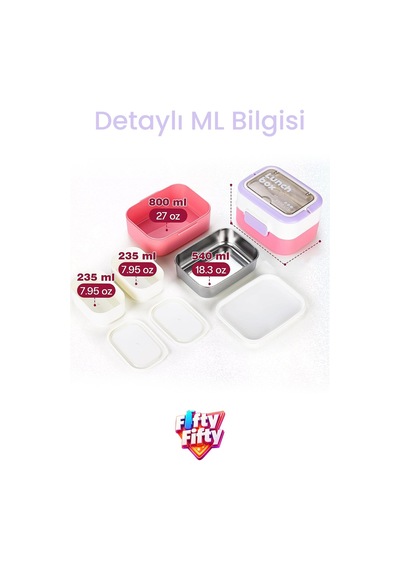 540 Ml 2 Kat Paslanmaz Çelik Lunch Box Yeni Nesil Sefer Tası Çatal & Kaşık Ff6750-540 Pembe