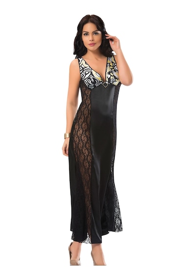 Sistina Siyah - 176 - Dantelli Saten Gecelik - 085 - - Myceshop - Beden S/m
