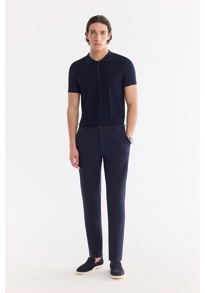Avva Erkek Lacivert Beli Lastikli Viskon Karışımlı Elastan Slim Fit Chino Pantolon A61y3212