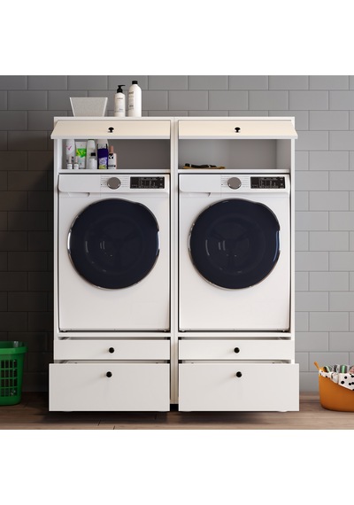 Lotus 4 Çekmeceli Makine Dolabı Çok Amaçlı Dolap Banyo Dolabı 2 Li Beyaz