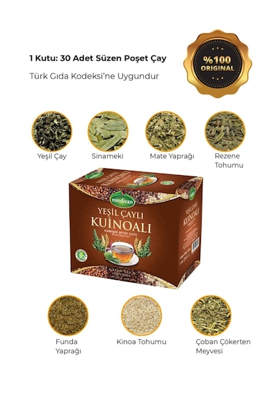 Mindivan Kinoa Tohumlu Bitki Çayı - 30'lu Süzen Poşet Çay