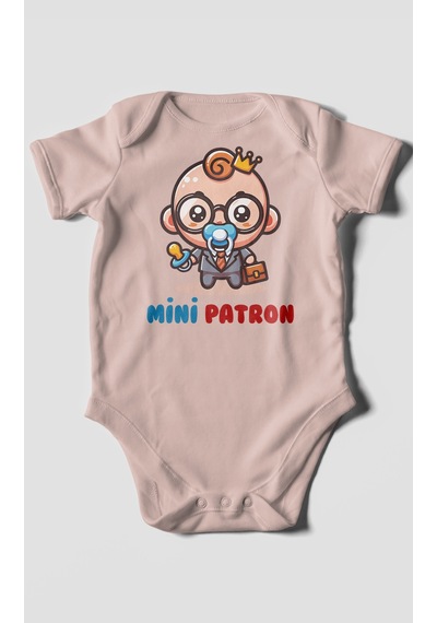Mini Patron Baskılı Bebek Zıbını Çıtçıtlı Body %100 Pamuk Kısa Kol Pastel Pembe