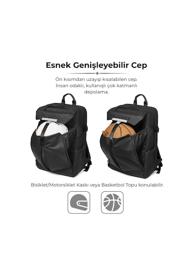Su Geçirmez Seyahat Sırt Çantası - Yalıtımlı Çanta Ve Islak Eşya Çantası  - 16"inç Laptop Bölmeli Siyah