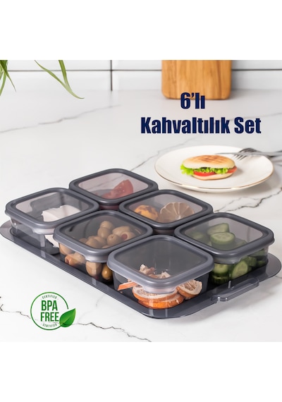 Porsima 2043 Tepsili 6 Bölmeli Kahvaltılık Seti Füme