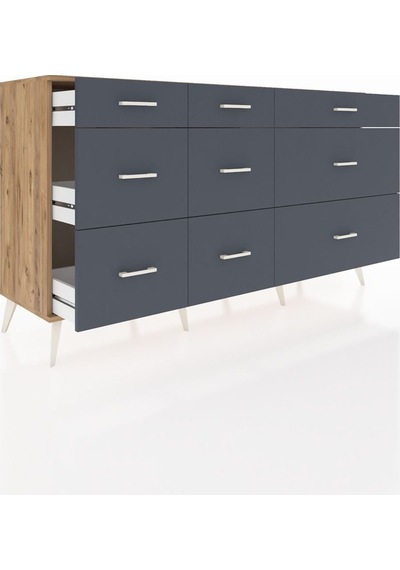 Kronos Konsol 9 Çekmeceli 176x59x99 Çam-çam/antrasit Atlas Çam/antrasıt - Atlas Çam