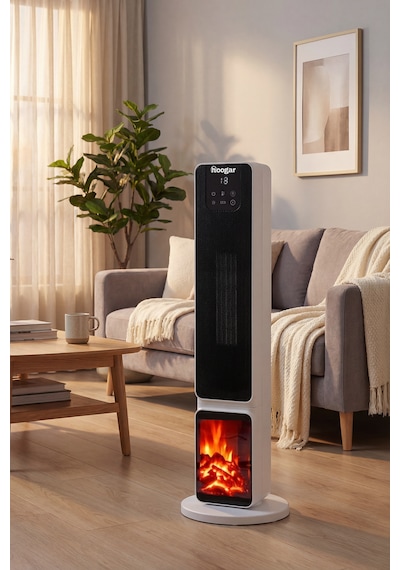 Hoogar German 2701 L White Oled Şömineli Ekran Dijital Göstergeli Kule Tipi Seramik Hızlı Isıtıcı