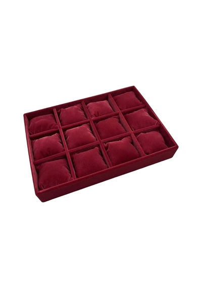 Yerli Üretim Süet Kumaş Bordo Renk 34/24 Cm 12 Yastıklı Çekmece Içi Takı Kutusu Çok Renkli