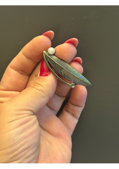 5 x 2 CM Çelik Yaprak Broş Yaka İğnesi Giyim Aksesuarı Füme