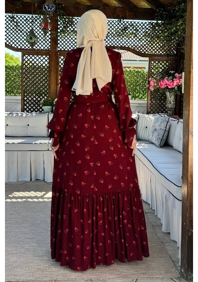 Rabia Şamlı Gül Bordo Elbise Normal