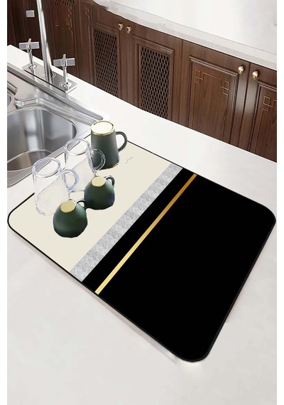 Siyah Modern Microfiber Bulaşık Kurutma Kurulama Matı Mm009