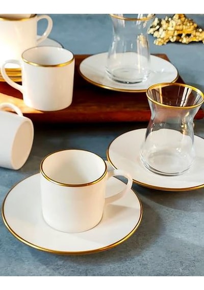 Regna Home Fine Living Sena Yaldızlı 18 Parça Gold Çay-kahve Bardağı Seti, Türk Kahve Fincan Takımı Çay Takım Diğer