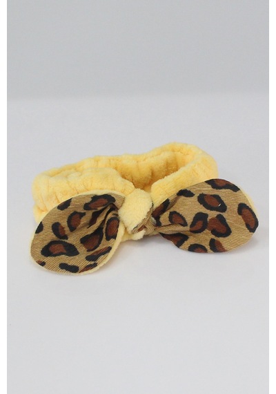 Toyaş Leopar Desenli Peluş Bandana Makyaj Spa Saç Bandı Sarı Çok Renkli