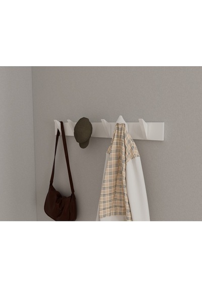 Hepsi3boyutlu Modern Duvar & Kapı Kanca Askılık - 6 Adet Beyaz Kanca Askılık - Model No : 5 Beyaz