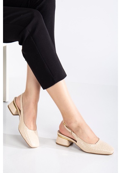 Suins Shoes Suins Christa Model Kadın Orta Topuklu Kroko Ayakkabı Ten
