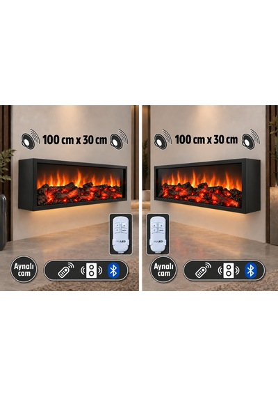 Dekoratif Elektrikli Bluetoothlu Yapay Şömine 100x30x15