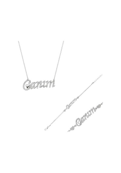 Gümüş Canım Yazılı Kalp Kadın Set (77923448)