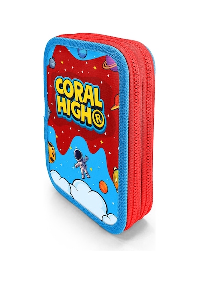 Coral High Kids Kırmızı Mavi Astronot Uzay Desenli Çift Katlı Kalem Çanta 31113 Kırmızı