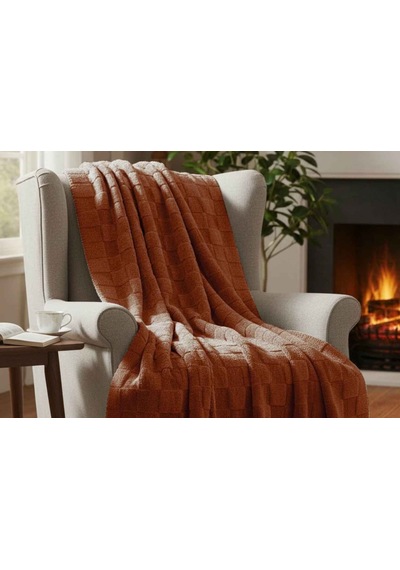 Merinos Fiona Stonecube Soft Battaniye 150x220 Kiremit