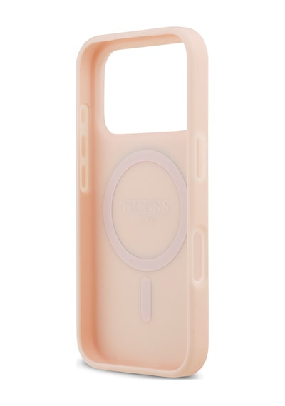 Apple Uyumlu iPhone 17 Pro Kılıf Guess Lisanslı M-safeli Taneli Çiçek Tasarımlı Metal Yazı Logolu Pembe Pembe