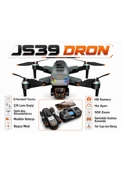 Js39 Dron Çift Lens 50x Zoom Başsız Mod Tek Tuşla Geri Dönüş 4k Hd Kamera Engel Algılama Wifi Cam Drone Uygulama Üzernden Anlık Görüntü