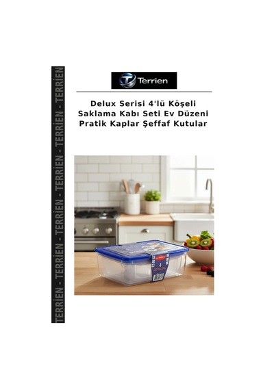 Delux Serisi 4'lü Köşeli Saklama Kabı Seti Ev Düzeni Pratik Kaplar Şeffaf Kutular Çok Renkli