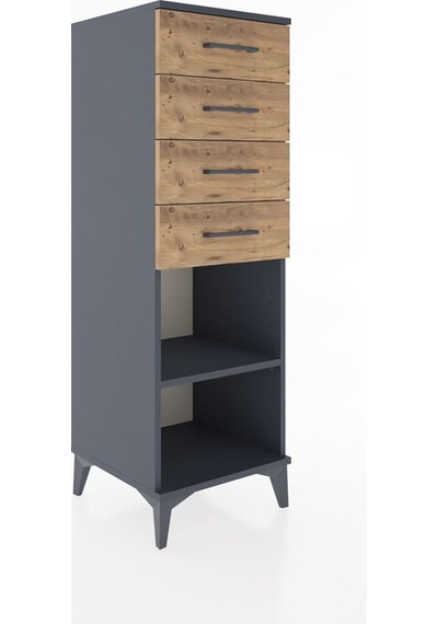 Hyperion Dolap Tek Raflı 4 Çekmeceli 44x44x134 Antrasit-çam Antrasit
