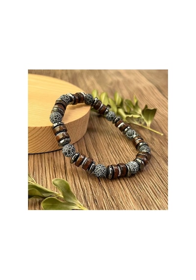 Alnis Atelier Akik ve Hematit Doğal Taş Erkek Bileklik - 8 mm, Elastik