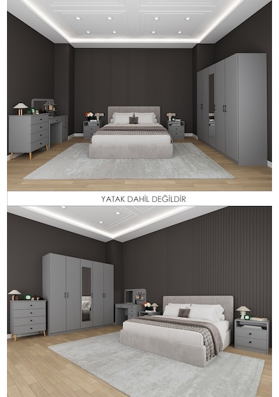 Asra Trend Yatak Odası Takımı 5 Parça %100 Mdf Gardırop Şifonyer Makyaj Masası Komodin Ytk02
