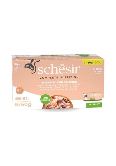 Schesir Jöle İçinde Ton Balıklı Ve Somonlu Yetişkin Kedi Konservesi 6 X 50 Gr
