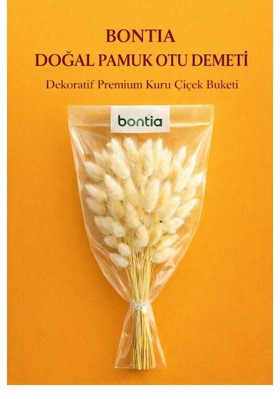 Doğal Pamuk Otu Demeti Dekoratif Kuru Çiçek, Uzun Ömürlü Premium Lagurus Doğal Renk