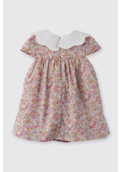 Made With Liberty Fabric Liberty Kumaş Yakası Nakışlı Yenidoğan Elbise Pembe