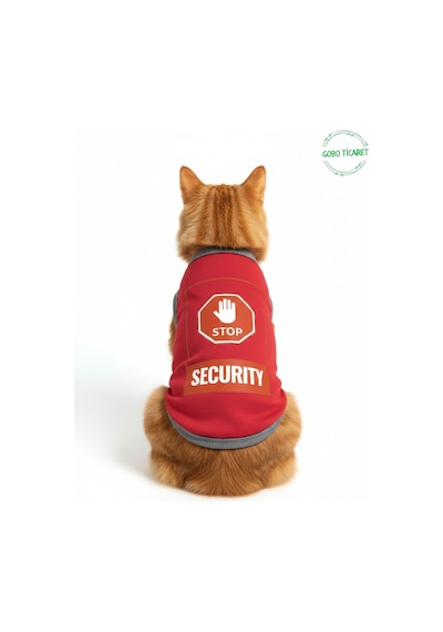 Kırmızı Stop Security Güvenlik Baskılı Kedi Ve Köpek Kıyafeti Tişörtü Elbisesi Xsmall/xs/beden 0