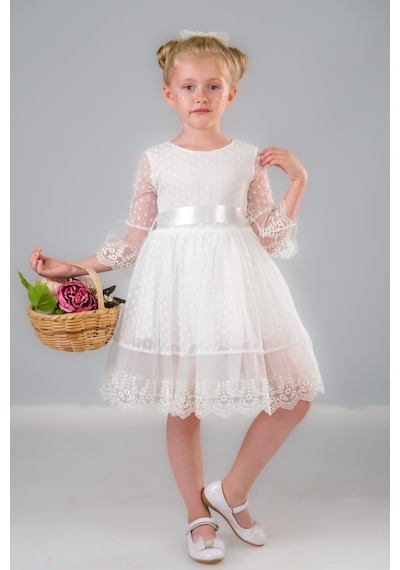 Mnk Baby & Kids Dream Luxury Dantel Kız Çocuk Elbise Mnk0327 Beyaz
